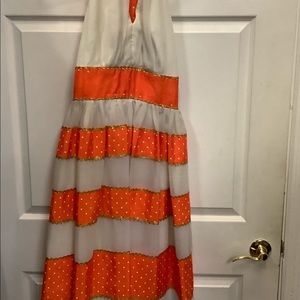 Vintage White/Orange Polka Dot Gold Trim Dress